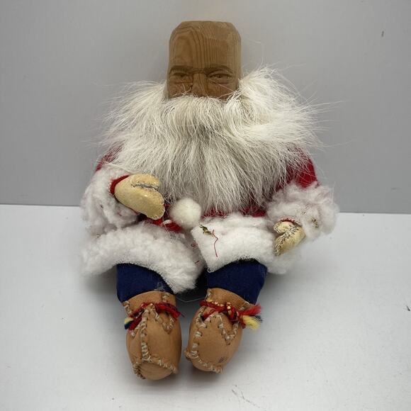 Vintage Wooden Santa Claus Figurine Leather Gloves Boots Misako Made in Finland - Picture 2 of 14